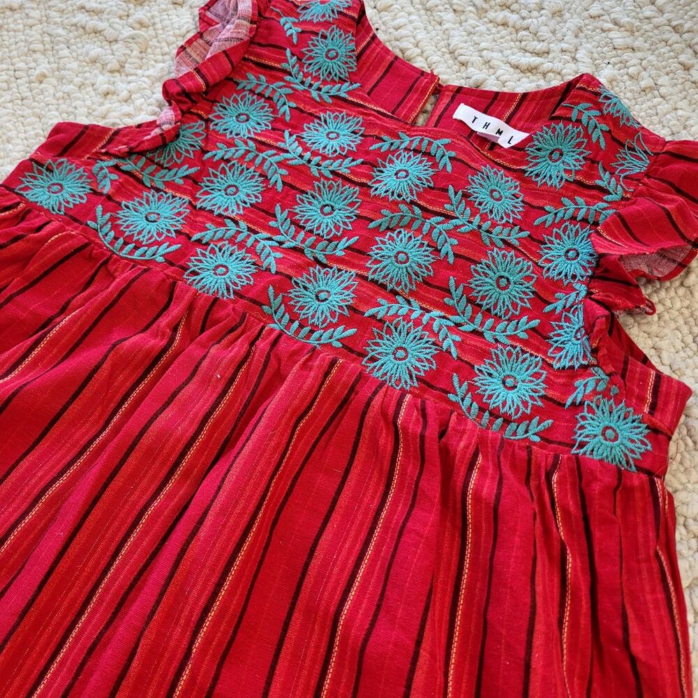 THML Red Embroidered Blue Flowers Top Sz XS